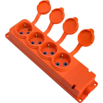 Elektrická zásuvka 4x gumová zásuvka "gumová" oranžová s víkem hermetický IP44, 250V, 16A, SCHUKO 2P+Z, 4KMP-F-O, Bylion