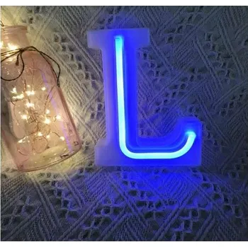 Lampička Noční lampa LED písmeno L neonová modrá stojací 16,5 cm