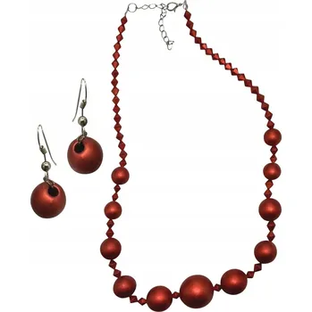 Náhrdelník Červená sada: náušnice a náhrdelník, korálkové šperky z korálků