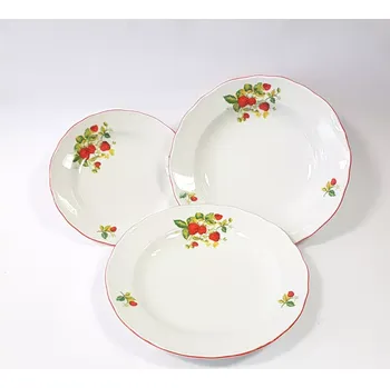 jídelní souprava Talířová 18-ti dílná souprava - dekor Jahody zdobené červenou linkou