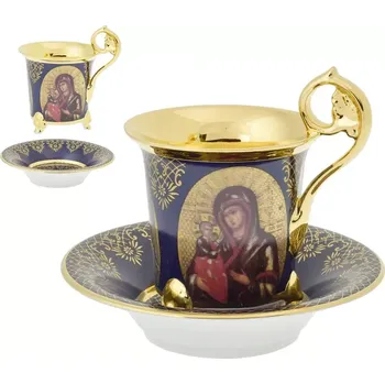 Šálek s podšálkem 200 ml - náboženský dekor - modrá varianta (Modrá)