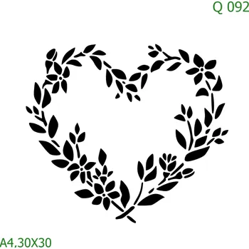 Plastová šablona pro malování - Srdce a věnečky - Listnaté srdce (Q092) - A4 , Nelepící folie