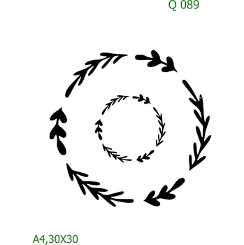 Plastová šablona pro malování - Srdce a věnečky - Listy v kruhu (Q089) - 30 x 30 cm , Lepící fólie