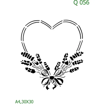 Plastová šablona pro malování - Srdce a věnečky - Srdce s levandulemi (Q056) - A4 , Nelepící folie