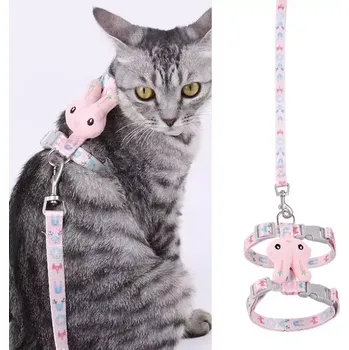 TopTechnology Hrudní popruh pro kočky Rabbit Head s nastavitelným vodítkem, velikost: S pro kočky do 3kg (růžový)
