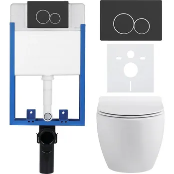 WC sada CERANO - Kompletní podomítkový WC set Lite/Dure - bílá lesklá - WC tlačítko Duo, černá matná - k zazdění - 51,5x35 cm