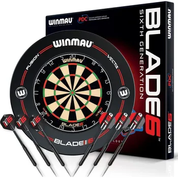 Kompletní šípkařský set, terč Winmau Blade 6, šedý surround, 2 sety šipek, startovací čára, výstup
