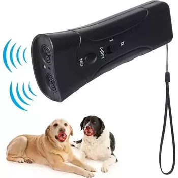 Odpuzovač zvířat TopTechnology LED UV Bleskový Ultrazvukový Odpuzovač Psů, Přenosný Trenér Psů - Dvojitá Černá