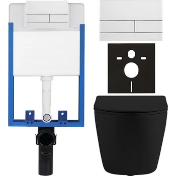 WC sada CERANO - Kompletní podomítkový WC set Lite/Cesso - černá matná - WC tlačítko Line, bílá - k zazdění - 49x36 cm