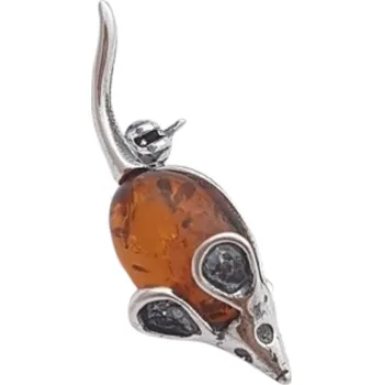 Brož Stříbrná brož s přírodním jantarem – myška