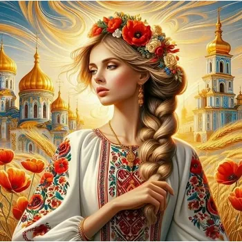 Obraz Diamantová mozaika Žena Slovanka na pozadí Pole 30x40 cm Kreativní diamanty