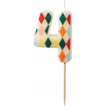 Dortová svíčka Narozeninová SVÍČKA ČÍSLICE 4 Kosočtverce 5,5 CM Cirkusový STYL Narozeniny Cirkus Kosočtverec