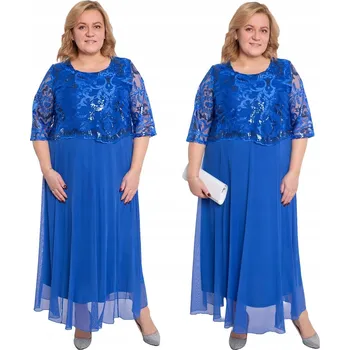 Dámské šaty Modrá šaty s krajkou a flitry, velikost 52