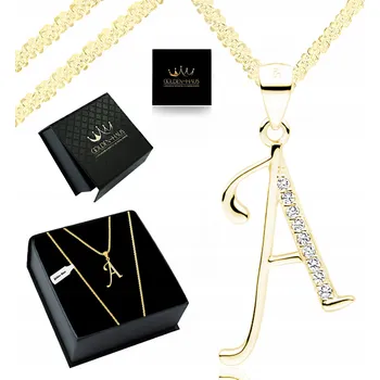 Náhrdelník ŘETÍZEK ZLATÝ NÁHRDELNÍK PÍSMENO A SE ZIRKONY JAKO DÁREK PRO ŽENU 14K