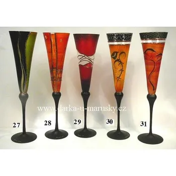 Sklenice Flétny na sekt v oranžové barvě s květem č. 30 ( přátelská souprava )