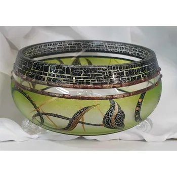 Miska na 3 nožičkách - ručně foukaná miska, dekorováná zelenými barvami a květem