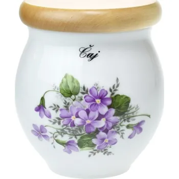 Dóza na potraviny Dóza buclatá 400 ml se dřevěným víčkem "Čaj" fialky