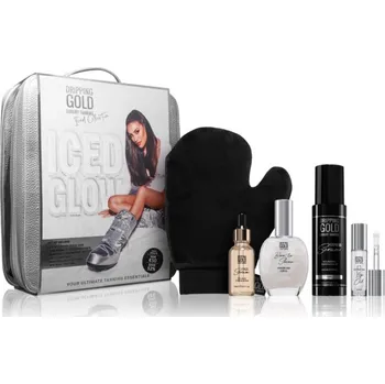 Samoopalovací přípravek Dripping Gold Iced Glow Dripping Gold Luxury Tanning Collagen Face Serum samoopalovací sérum na obličej s kolagenem 30 ml + Dripping Gold Express Serum - Dark samoopalovací pěna 150 ml + Dripping Gold Born To Shine Silver Body Oil 55 ml + Dripping Gold Hy
