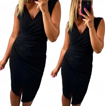 Dámské šaty V771 ŠATY bez rukávů s rozparkem, černé, vel. 48 (4XL)