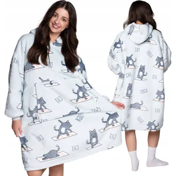 Dámská mikina DEKA oversize mikina Teplá Silná MIKINOVÁ DEKA 2v1 XXL KOČKY Plyšová s kapucí