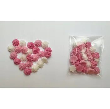 Jedlá dekorace na dort Cukrová dekorace MINI SNĚHOVÉ PUSINKY 24 ks směs na zdobení narozeninového dort růžová