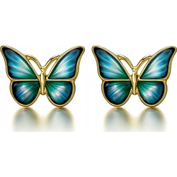 Náušnice ZLATÉ NÁUŠNICE MOTÝLCI ŠROUBOVACÍ PEcky STŘÍBRO O RYZOSTI 925