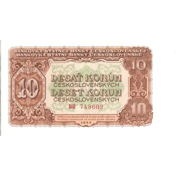 Sběratelství ČESKOSLOVENSKO. 10 korun 1953. Série BR. Hej. 92a. Ruský tisk