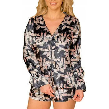 Dámské pyžamo DÁMSKÉ PYŽAMO Sada Raja XXL 2XL Saténové Šortky Zapínání na Knoflíky Halenka