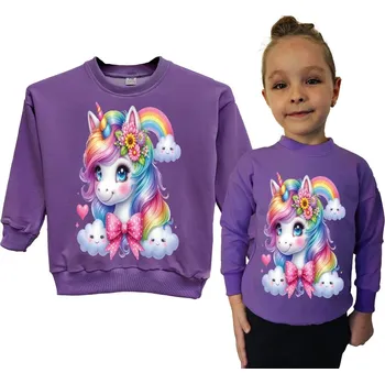 Chlapecká mikina Dětská Tepláková Mikina pro Dívky Fialová se vzorem Jednorožce Velikost 128/1