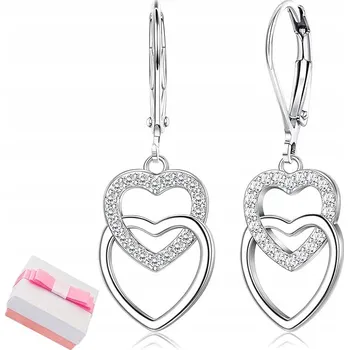 Náušnice STŘÍBRNÉ NÁUŠNICE SRDÍČKA VISACÍ RHODIOVANÉ ANGLICKÉ ZAPÍNÁNÍ STŘÍBRO 925 PRO ŽENY