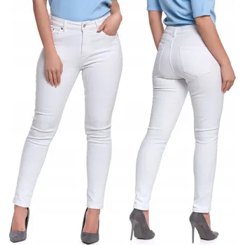 DÁMSKÉ JEANS KALHOTY KLASICKÉ MORAJ S VYSOKÝM PASEM ÚZKÉ NOHAVICE BÍLÉ S
