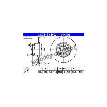 Brzdový kotouč Brzdový kotouč ATE 24.0114-0100 (AT 414100) - FORD