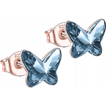 Náušnice Růžové Náušnice s Motýlky POZLACENÉ 750 Modří Motýli Motýl STŘÍBRO 925
