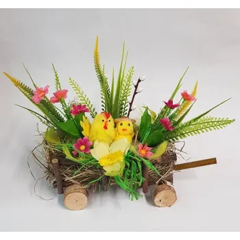 Velikonoční dekorace Velikonoční dřevěný vozík s kuřátky