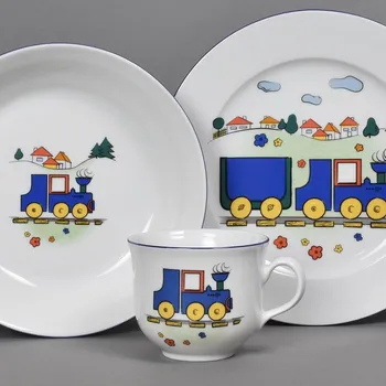 dětská jídelní sada Dětská jídelní sada 3 ks - Mašinka - modrá linka