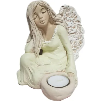 Svícen Anděl sedící na čajovou svíčku - pastelově žluté šaty