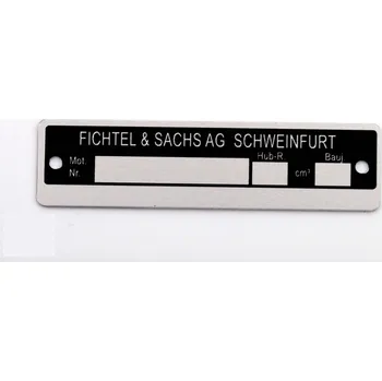 Štítek Goebel hliníkový 90 mm x 25 mm černý/stříbrný pro Hercules Prima M, G3, GT, GX, HR, SB 220, 219, MK, KX, K 50 Ultra, Supra 4 GP, Enduro, Sachs 50S, 50/2, 50/3, 50/4, 50/5, 504, 505, 501 MG00062137