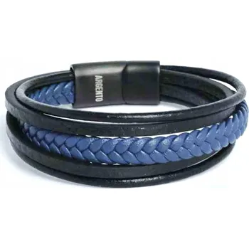 Náramek Pánský náramek Argento kožený 20 cm černý