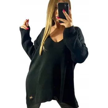 Dámský svetr F704 HRUBÝ SVETR OVERSIZE ČERNÝ vel. 62 (11XL)