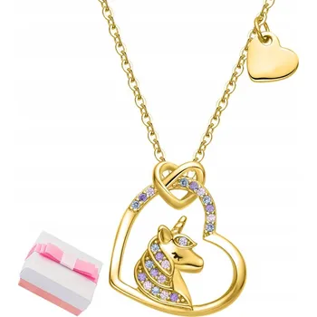 Náhrdelník STŘÍBRNÝ NÁHRDELNÍK RHODIOVANÝ JEDNOROŽEC SRDCE PRO DÍVKU STŘÍBRO 925