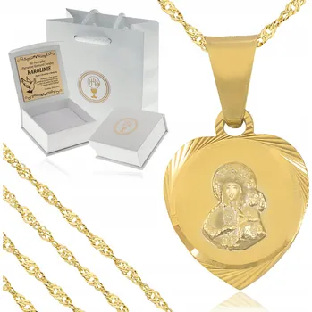 Řetízek ZLATÝ ŘETÍZEK SINGAPUR + MEDAILON K PRVNÍMU SVATÉMU PŘIJÍMÁNÍ Panna Maria Čenstochovská 60 CM