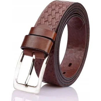 Opasek Pánský Kožený Opasek Ke Kalhotám krátký 115 cm, hnědý, protkaný