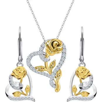 Souprava šperků SADA STŘÍBRNÝCH ŠPERKŮ RŮŽE SRDCE 925