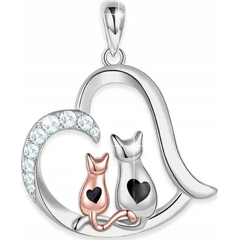 Přívěsek Stříbrný přívěsek na řetízek Srdce Kočky Srdíčko s Kočkami STŘÍBRO 925