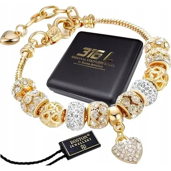 Náramek ZLATÝ DÁMSKÝ MODULÁRNÍ NÁRAMEK NA CHARMS SRDCE HOTOVÁ SADA JAKO DÁREK