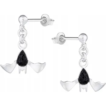 Náušnice Stříbrné Náušnice Visací Netopýři Černá Láva