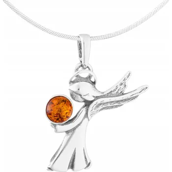 Přívěsek Stříbrný náhrdelník Andílek s jantarem Přívěsek s řetízkem zmijka Anděl 38