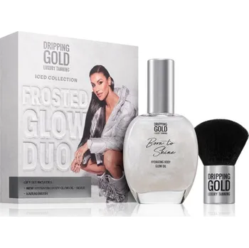 Kosmetická sada Dripping Gold Frosted Glow Duo Dripping Gold Born To Shine Body Oil - Silver 55 ml + Dripping Gold Mini Kabuki Brush 1 ks