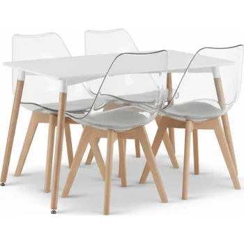 jídelní souprava Jídelní set 1 + 4, bílý stůl ADRIA 120x80 cm + transparentní židle BALI MARK s bukovými nohami