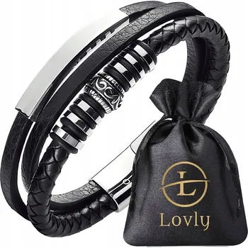 Náramek KOŽENÝ PÁNSKÝ NÁRAMEK NEREZOVÁ OCEL ČERNÝ